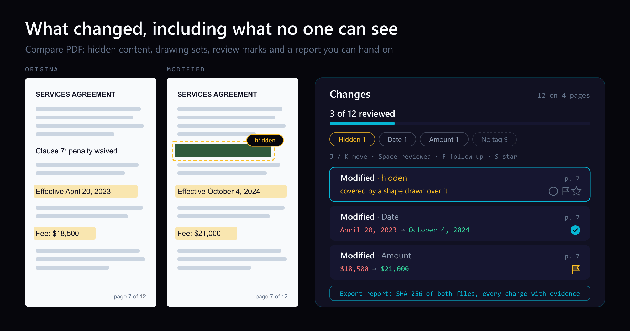 Compare PDF finds the changes a careful reader misses — hero illustration
